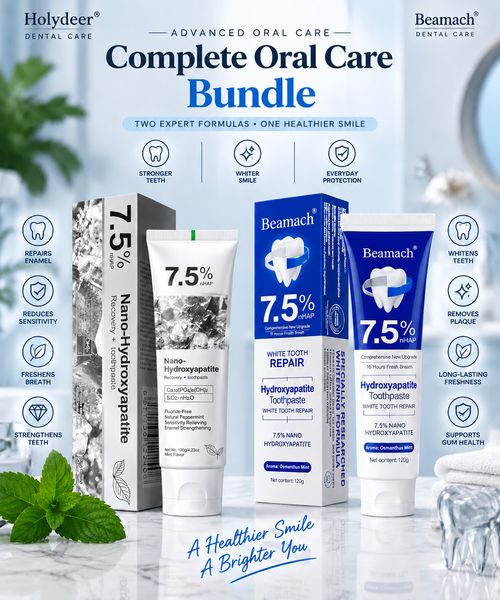 Complete Oral Care Bundle | Holydeer 7.5% Nano Hydroxyapatite + Beamach Whitening Toothpaste | Enamel Care & Brighter Smile
