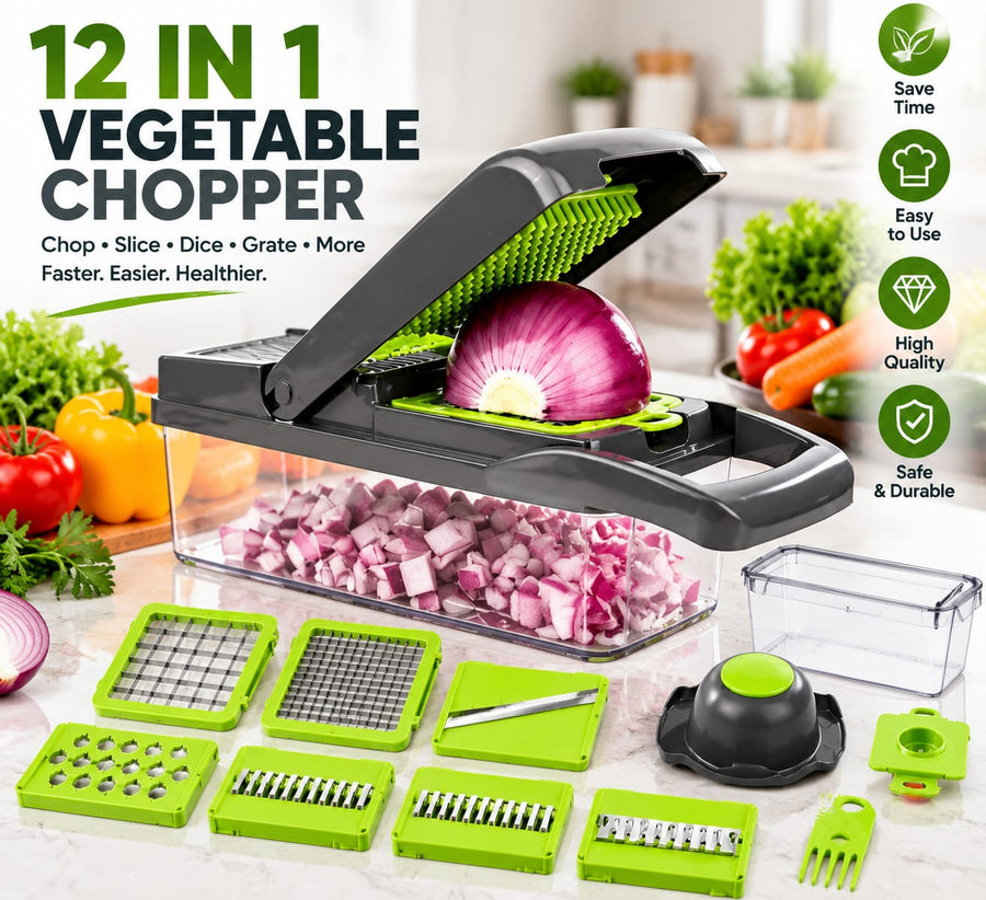 12-in-1 Vegetable Chopper | Multi-Function Food Slicer, Dicer & Cutter for Fast Kitchen Preparation