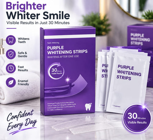 Purple Teeth Whitening Strips | 30-Minute Color Correcting Whitening Treatment for Brighter Smile