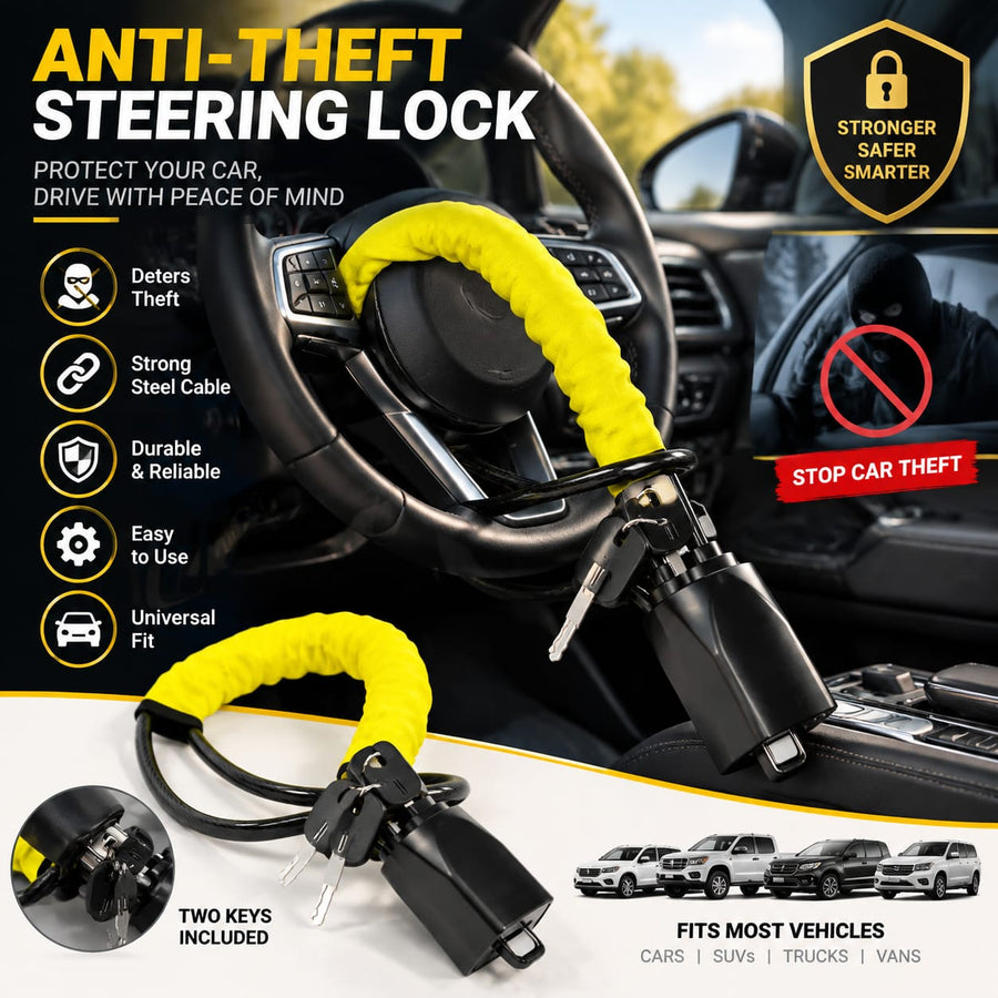 Car Steering Wheel Lock | Universal Anti-Theft Security Device for Cars, SUVs & Trucks