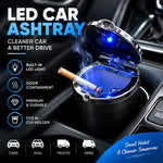 LED Car Ashtray | Portable Auto Ashtray with Blue Light, Odor Control & Cup Holder Fit
