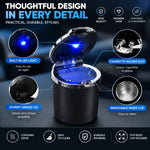 LED Car Ashtray | Portable Auto Ashtray with Blue Light, Odor Control & Cup Holder Fit