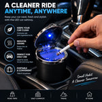 LED Car Ashtray | Portable Auto Ashtray with Blue Light, Odor Control & Cup Holder Fit