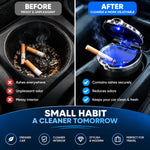 LED Car Ashtray | Portable Auto Ashtray with Blue Light, Odor Control & Cup Holder Fit